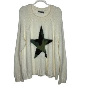 Wooden Ships Womens M/L Paola Buendia Camo Star Sweater Mohair Wool Blend